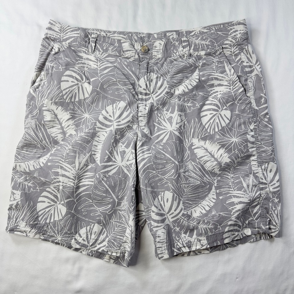 Columbia Shorts Mens 38x10 Washed Out Gray White Leaf Printed‎ Hiking